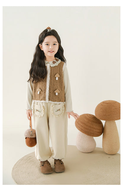 Girls Embroidered Corduroy Trousers, Buttercream