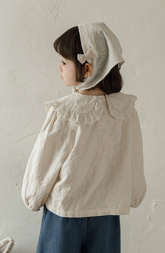 Floral Embroidered Lace Collar Blouse, Ivory