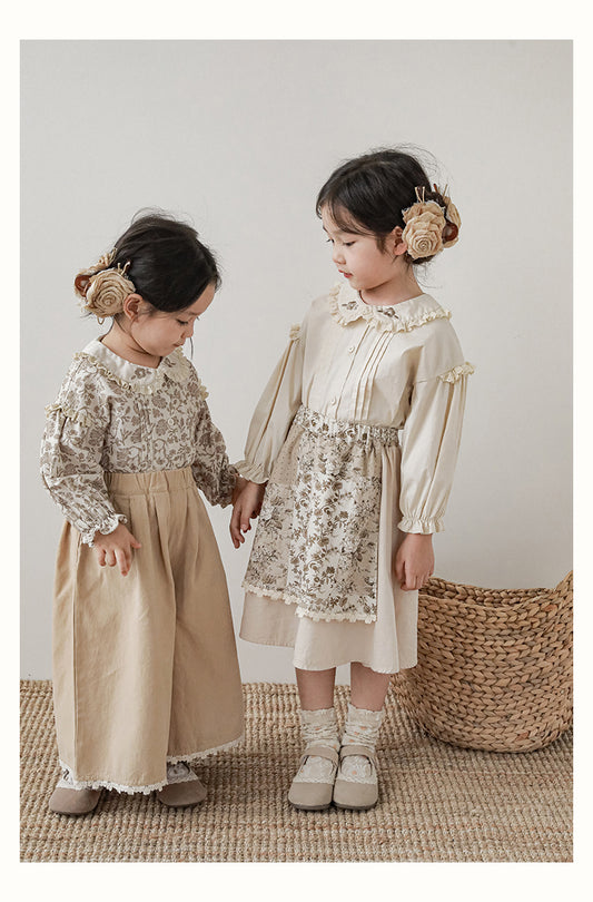 Girls Lace Detail Patchwork Skirt, Cocoa Floral
