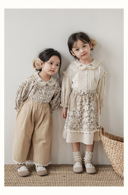Girls Lace Detail Patchwork Skirt, Cocoa Floral