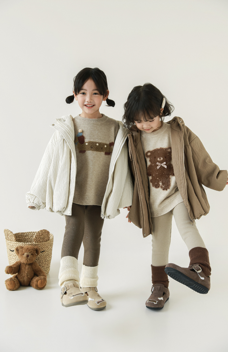 Girls Stripe Quilted Textured Puffer Coat, Mocha Beige