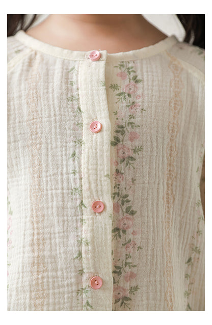 Soft breathable lounge set for girls with striped floral pattern in cotton