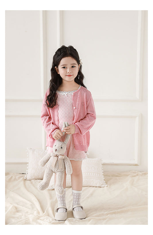 Girls Lyocell Pointelle Knit Cardigan, Rosy Pink