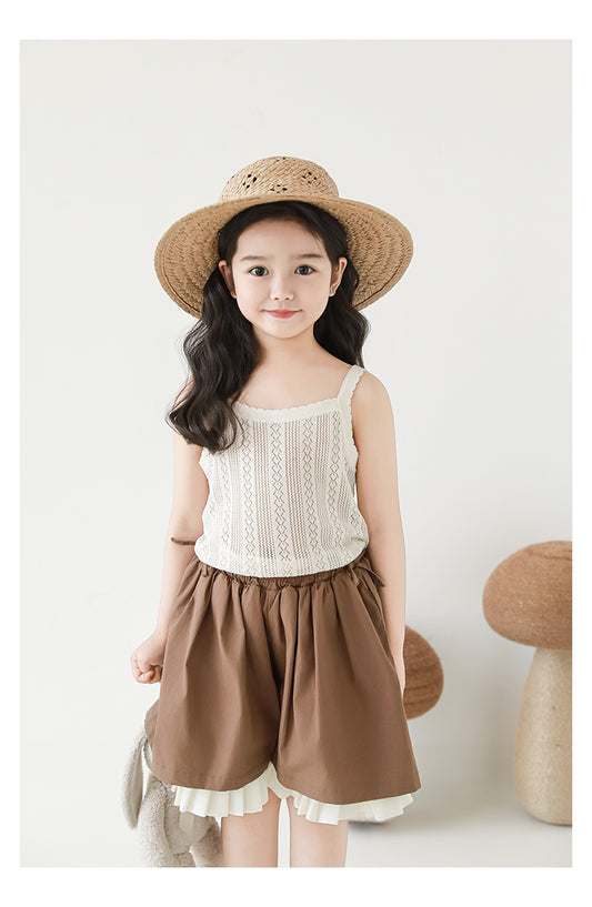 Girls Lyocell Knit Strap Top, Ivory