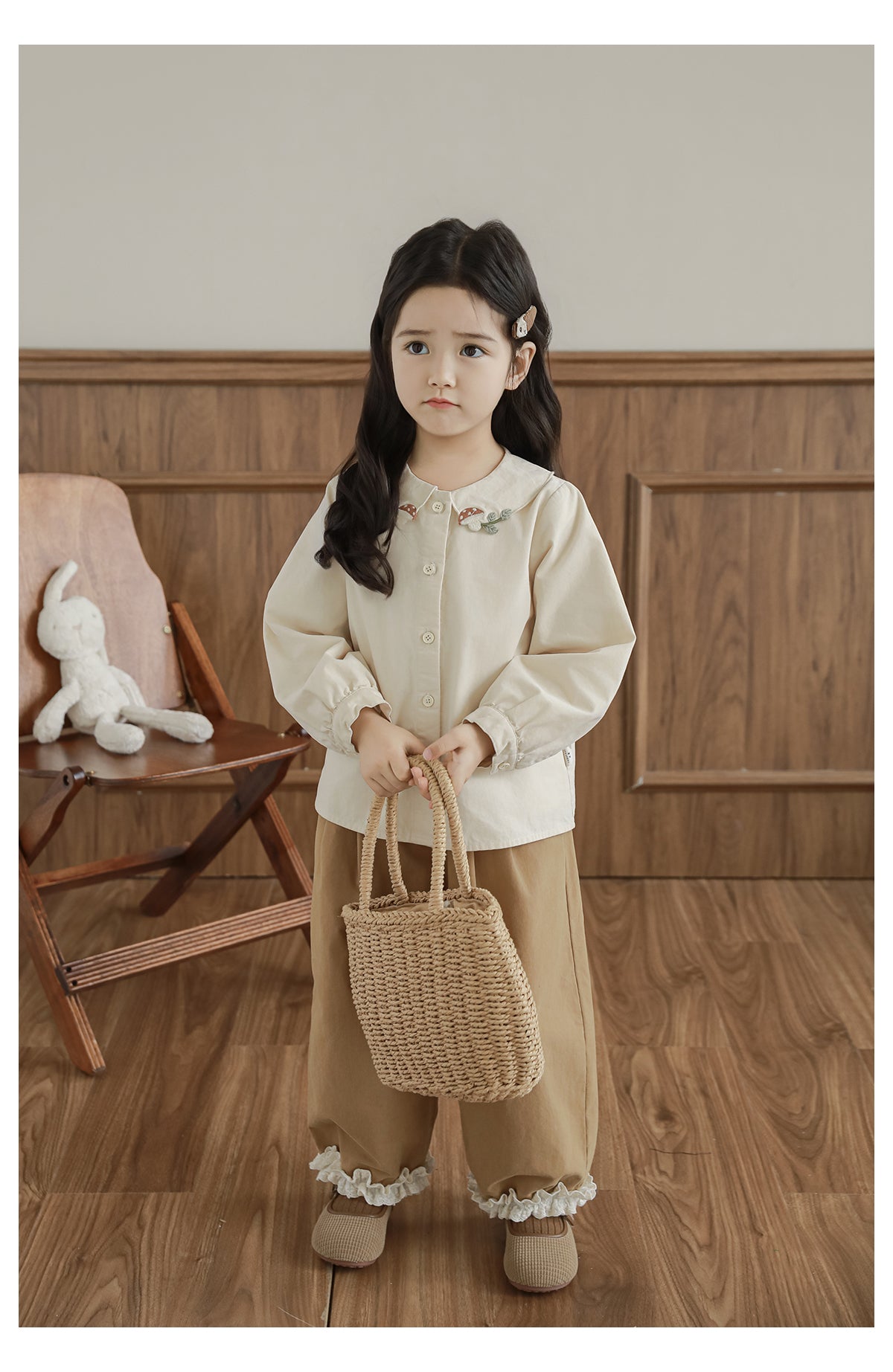 Girls Pleated Lace Hem Tapered Trousers, Camel