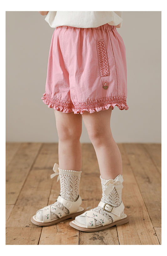 Girls Smocked Ruffle Shorts, Rose Pink