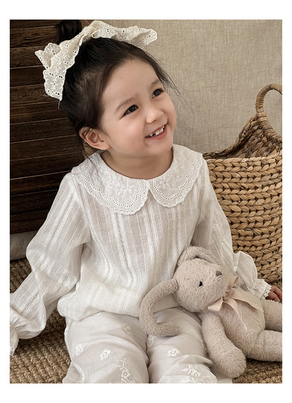 Girls Lace Blouse with Peter Pan Collar, White