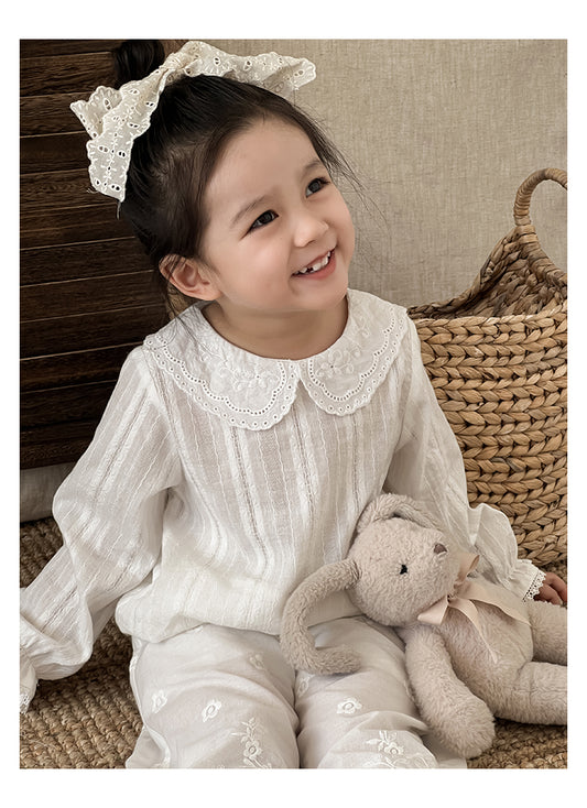 Girls Lace Blouse with Peter Pan Collar, White