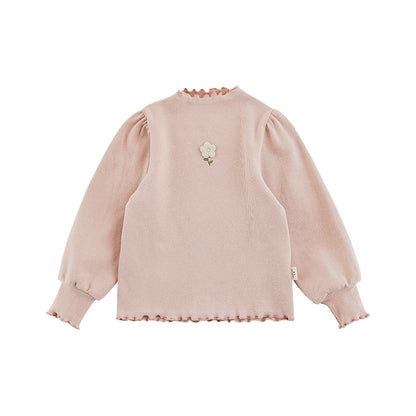 Girls long sleeve embroidered top with frilled collar, in light pink