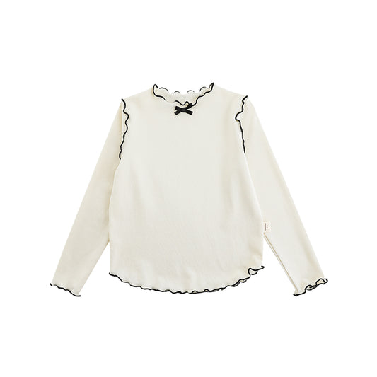 Girls soft stretch top with frill and contrast trim details