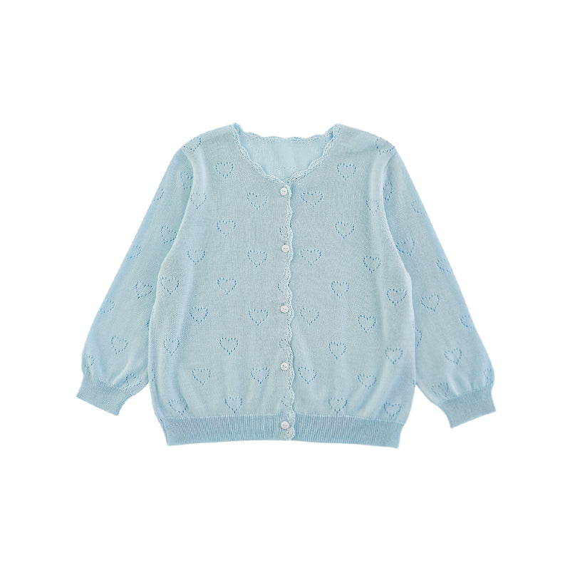 Lightweight summer lyocell cardigan with scalloped details. in light blue