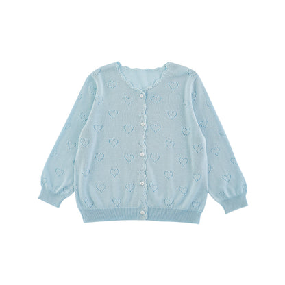 Lightweight summer lyocell cardigan with scalloped details. in light blue