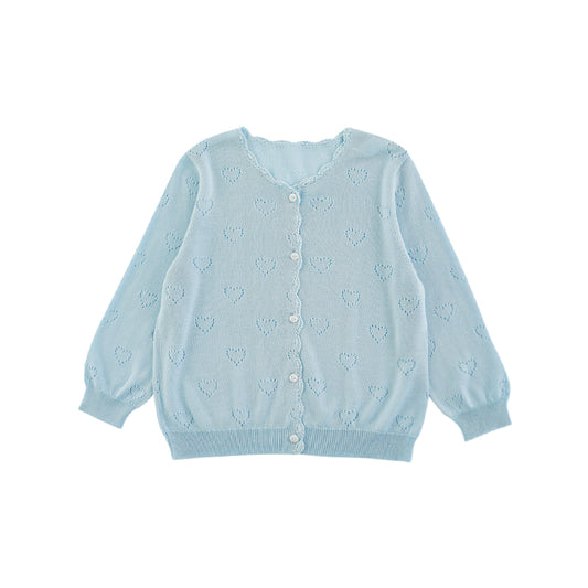 Lightweight summer lyocell cardigan with scalloped details. in light blue
