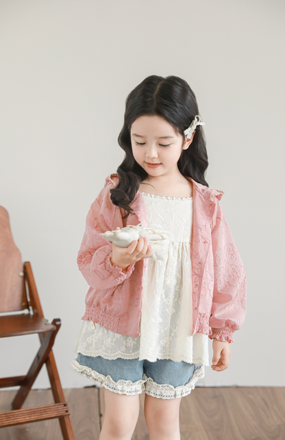 Girls Lyocell Floral Embroidered Jacket, Blush Pink