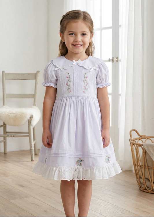 Iris Floral Embroidered Dress, Ivory