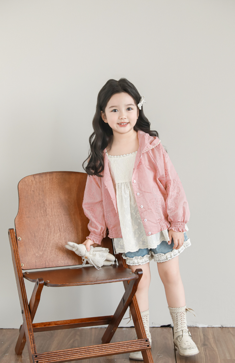 Girls Lyocell Floral Embroidered Jacket, Blush Pink