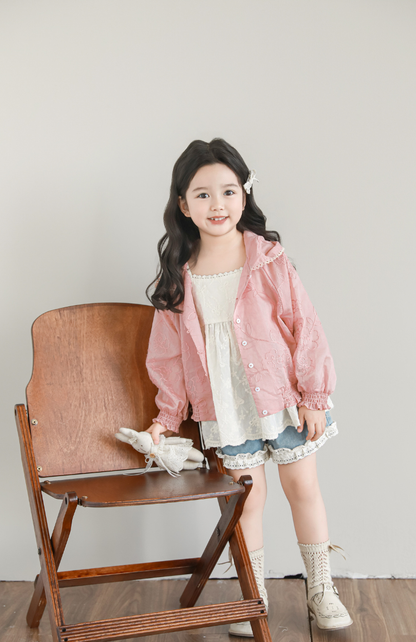 Girls Lyocell Floral Embroidered Jacket, Blush Pink