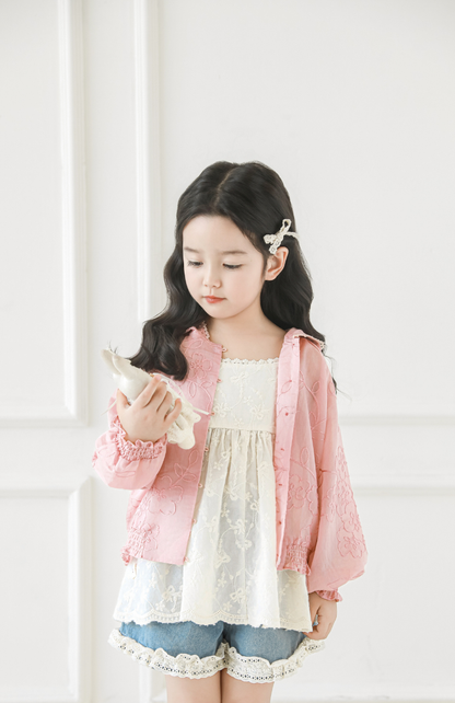 Girls Lyocell Floral Embroidered Jacket, Blush Pink
