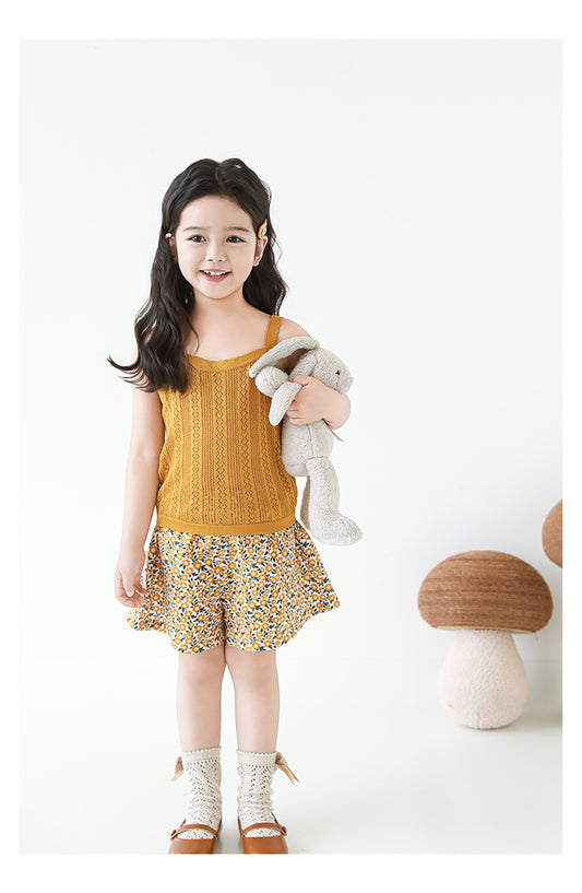 Girls Lyocell Knit Strap Top, Honey Mustard
