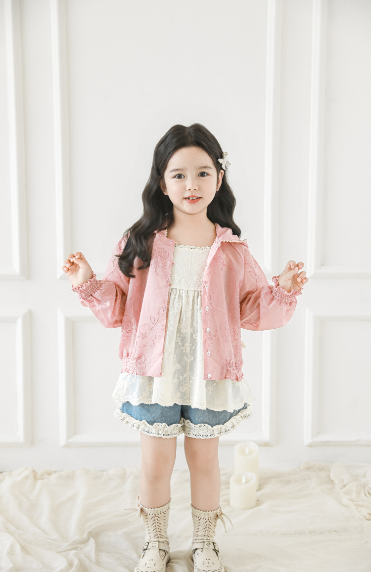 Girls Lyocell Floral Embroidered Jacket, Blush Pink