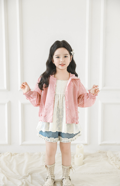 Girls Lyocell Floral Embroidered Jacket, Blush Pink