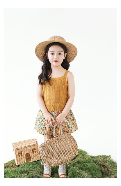 Girls Lyocell Pointelle Knit Camisole Top, Honey Mustard