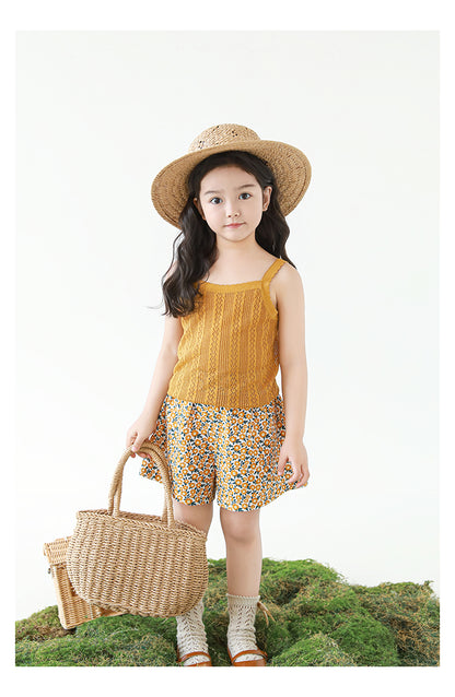 Girls Lyocell Pointelle Knit Camisole Top, Honey Mustard