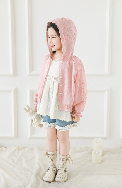Girls Lyocell Floral Embroidered Jacket, Blush Pink