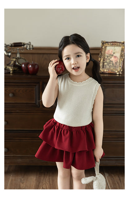 Girls Lyocell Ribbed Knit Vest, Ivory White