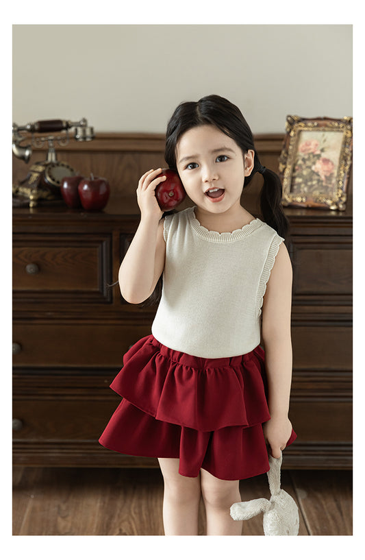 Girls Lyocell Ribbed Knit Vest, Cream