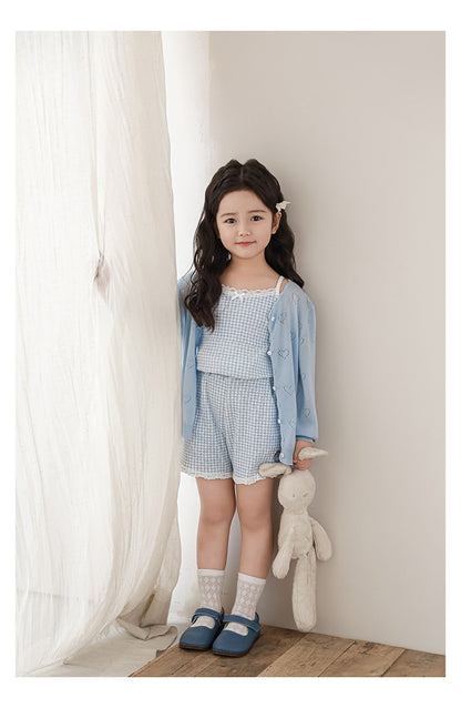Girls Lyocell Pointelle Knit Cardigan, Baby Blue