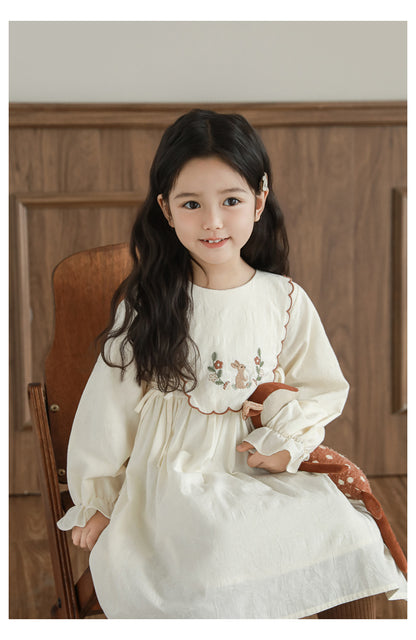 Baby Girl Embroidered Jacquard Dress, Cream
