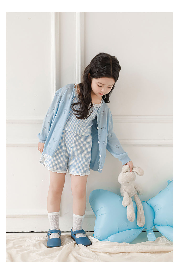 Girls Lyocell Pointelle Knit Cardigan, Baby Blue