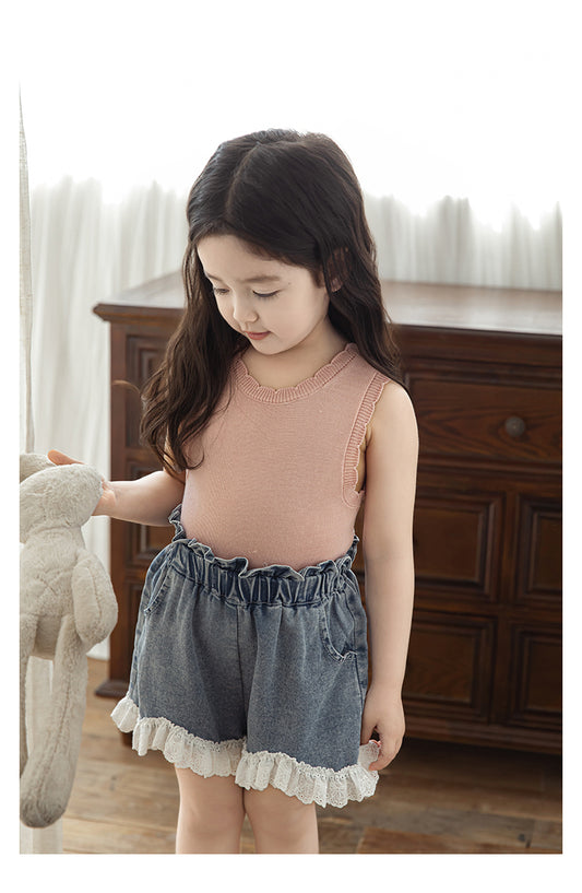 Girls Ribbed Knit Lyocell Vest, Dusty Pink