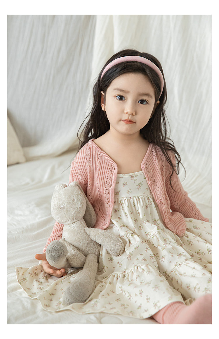 Baby Girl Ribbed Pointelle Knit Cardigan, Dusty Pink