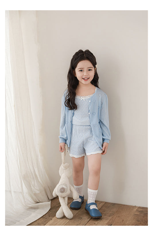 Girls Lyocell Pointelle Knit Cardigan, Baby Blue