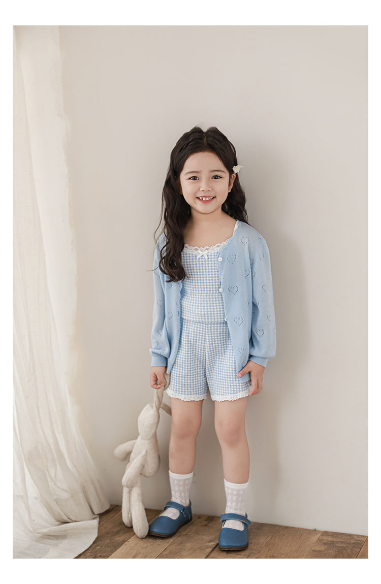 Girls Lyocell Pointelle Knit Cardigan, Baby Blue