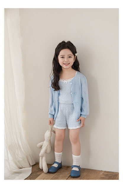 Girls Lyocell Pointelle Knit Cardigan, Baby Blue