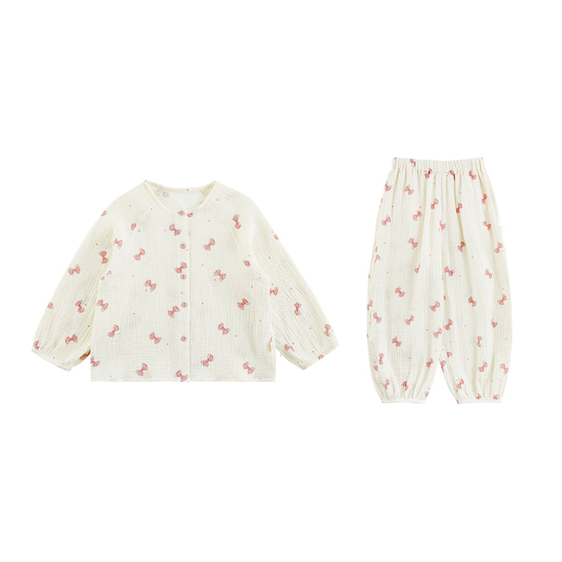 Girls’ lightweight cotton pyjama set with bow print – Ava & Bear London