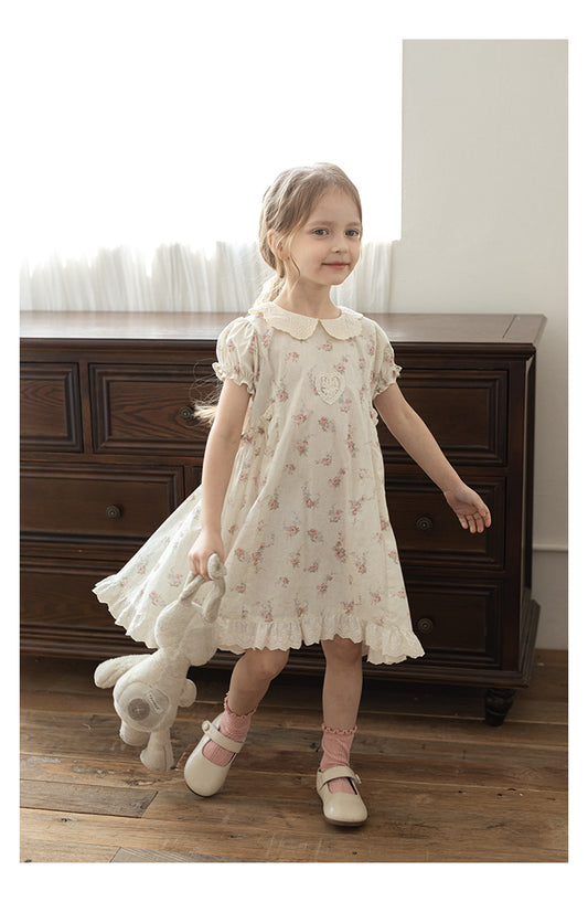 Girls Floral Embroidered Lace Dress