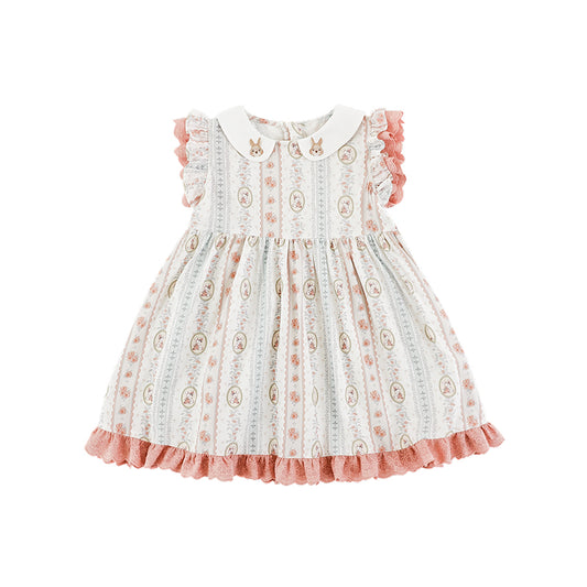 Girls lightweight summer dress with embroidered collar and ruffled shoulders