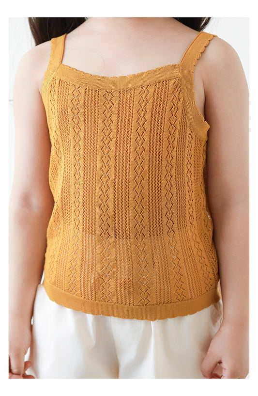 Pointelle Knit Lyocell Strap Top, Caramel