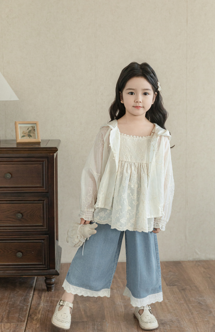 Girls Silky Floral Embroidered Jacket, Ivory