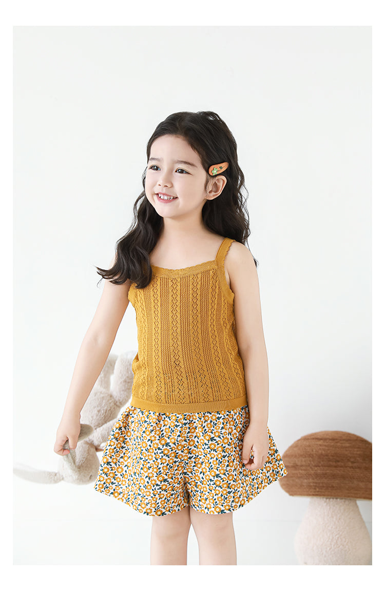 Girls Lyocell Pointelle Knit Camisole Top, Honey Mustard
