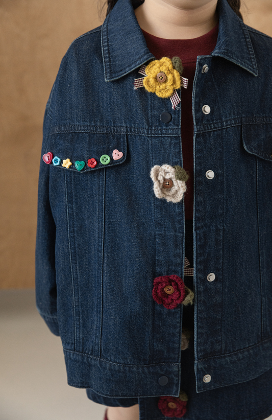 Girls Crochet Flower Denim Jacket
