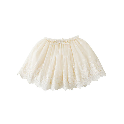 Girls chiffon skirt with lace detail and scalloped hem