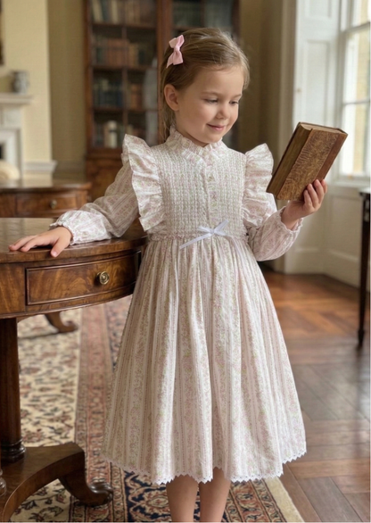 Rosalie Ruffled Smock Dress, Pink Floral Stripe