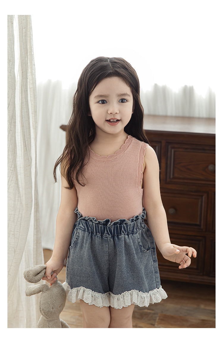 Girls Ribbed Knit Lyocell Vest, Dusty Pink