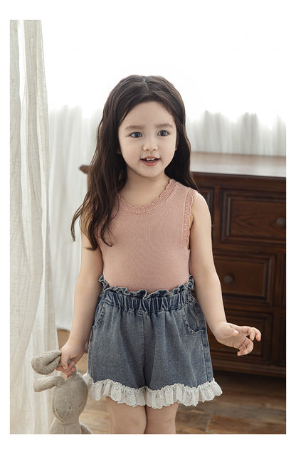 Girls Ribbed Knit Lyocell Vest, Dusty Pink