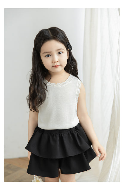 Girls Lyocell Ribbed Knit Vest, Ivory White
